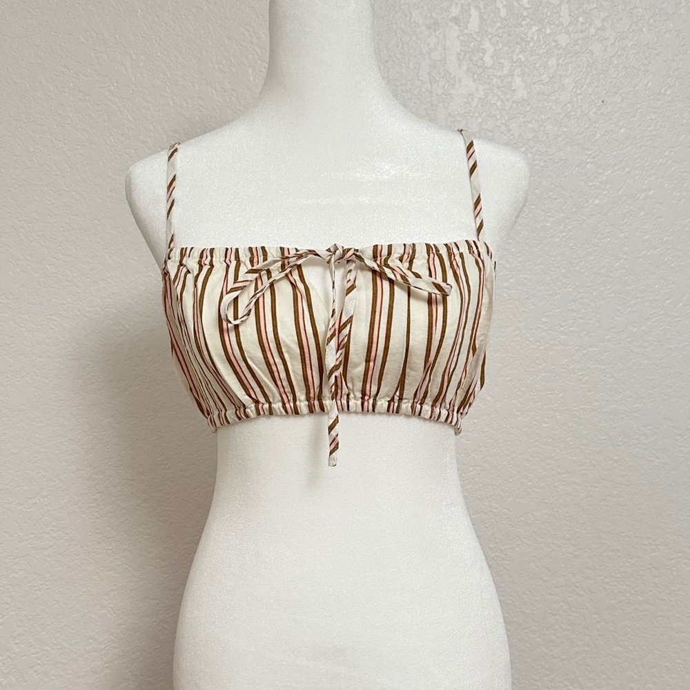 Cotton On Pink Beige Brown Striped Micro Crop Top Tie Front Womens Size 4 US